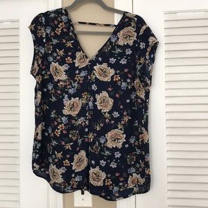 Navy ground with fall floral blouse